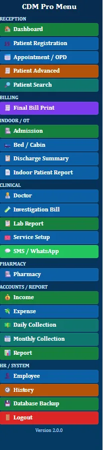 CDM Pro Menu - Hospital Software BD screenshot