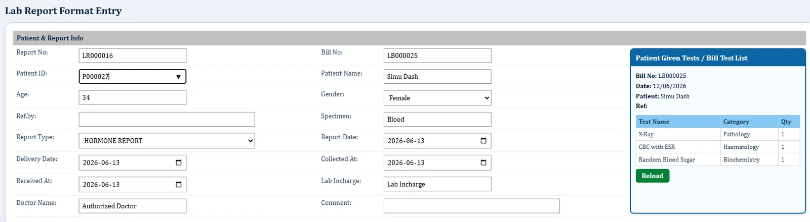 Haematology Report Entry - Hospital Software BD screenshot