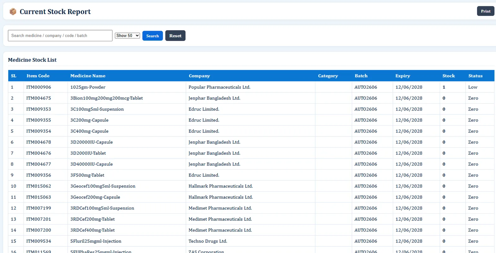 Current Stock Report - Hospital Software BD screenshot
