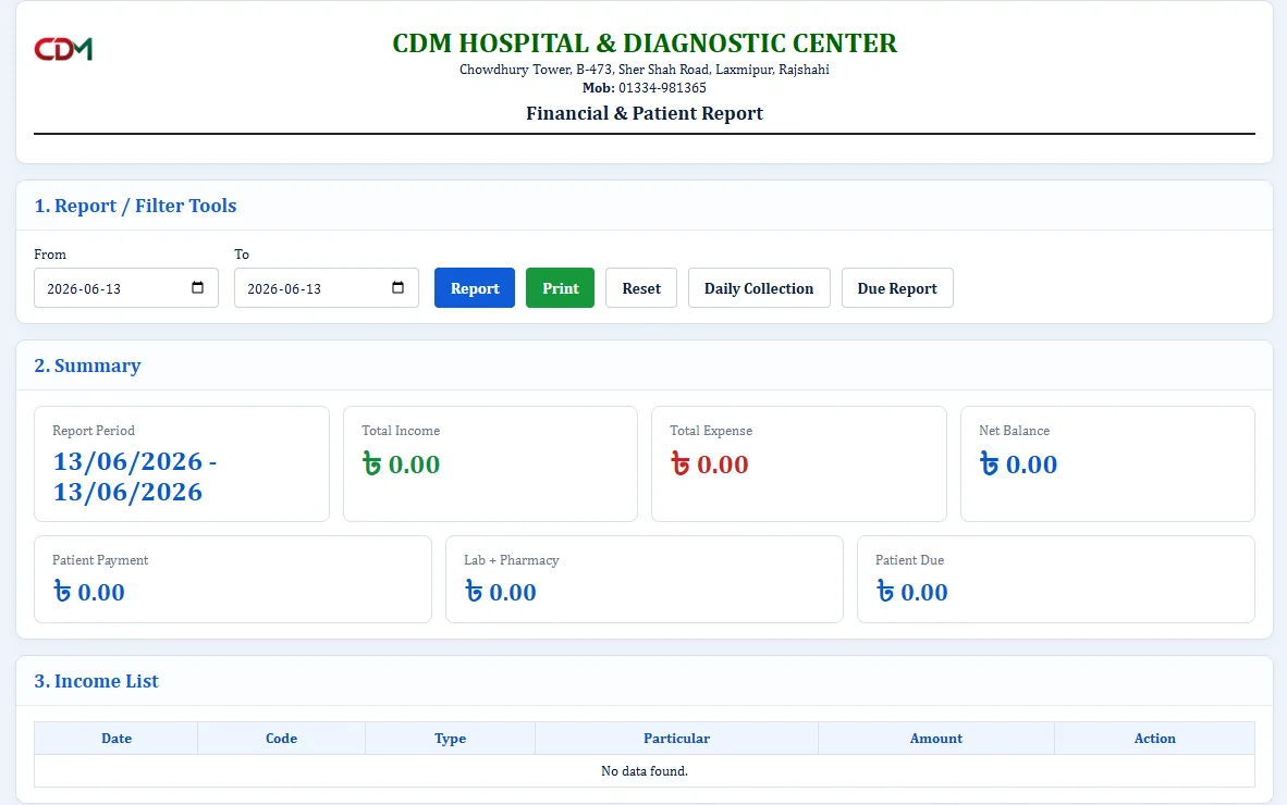 Financial & Patient Report - Hospital Software BD screenshot